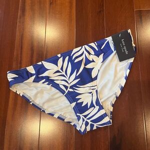 New NWT Kate Spade Blue Bikini Bottom Berry White Leaf Print Swim Size‎ Small